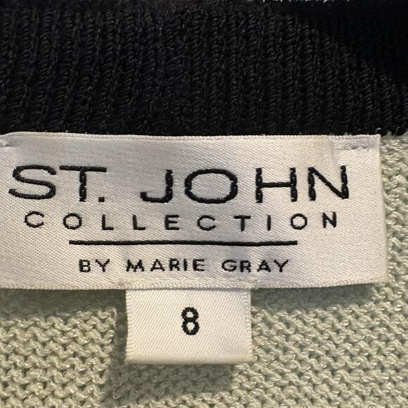 Vtg St John Cardigan 8 Green Black Pearl Trim Lady Jacket Santana Marie Gray USA - Picture 3 of 16